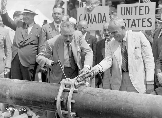 William H. Willis, Governor of Vermont State and Hon. C.D. Howe, Minister of Munitions and Supply at official ceremony for opening of Portland-Montreal Pipeline, 1941. Source: Library and Archives Canada, 3195990.